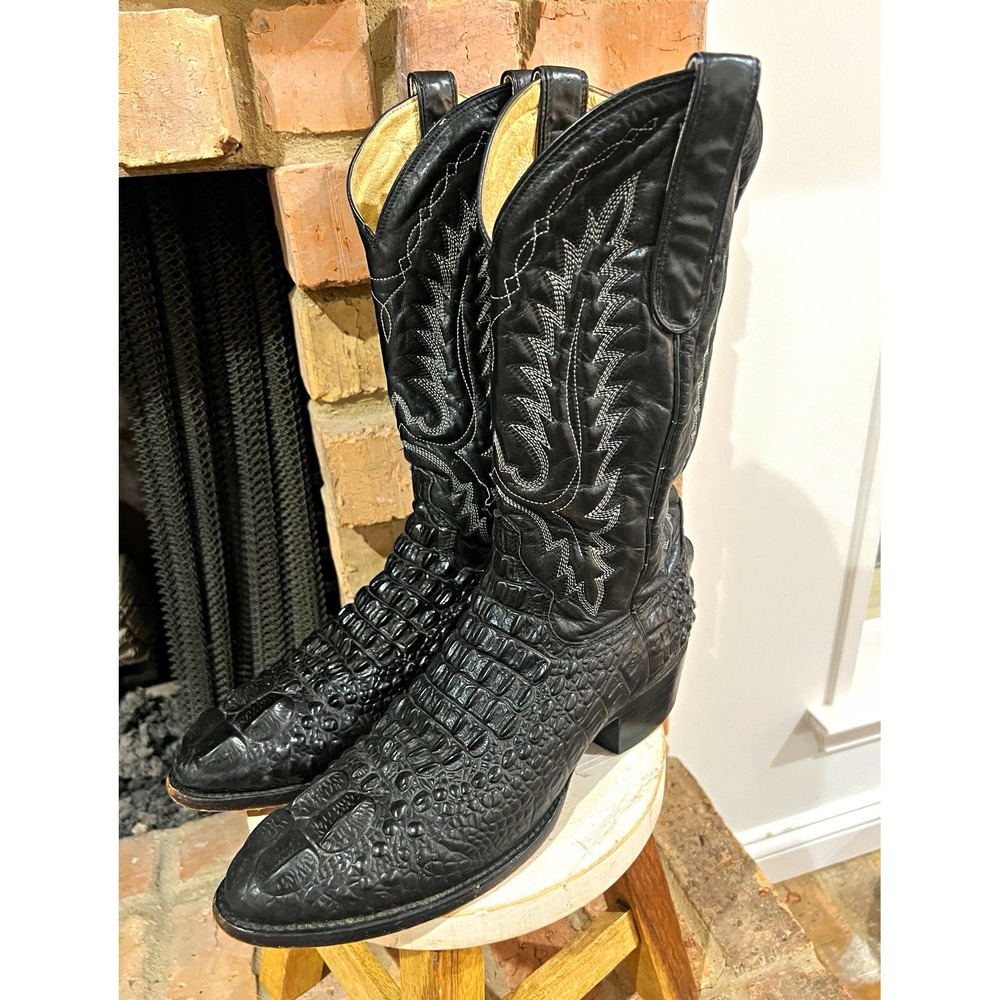 Dan Post 3344 Men's 10 D Black Caiman Embossed Leather Western Cowboy Boots